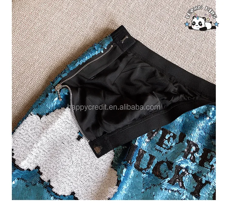 LEZONKIDS - 2024 New Style Summer Sunflower Blue Silver  Flipping Sequin A-line Cute Girls Skirt for Daily Wear